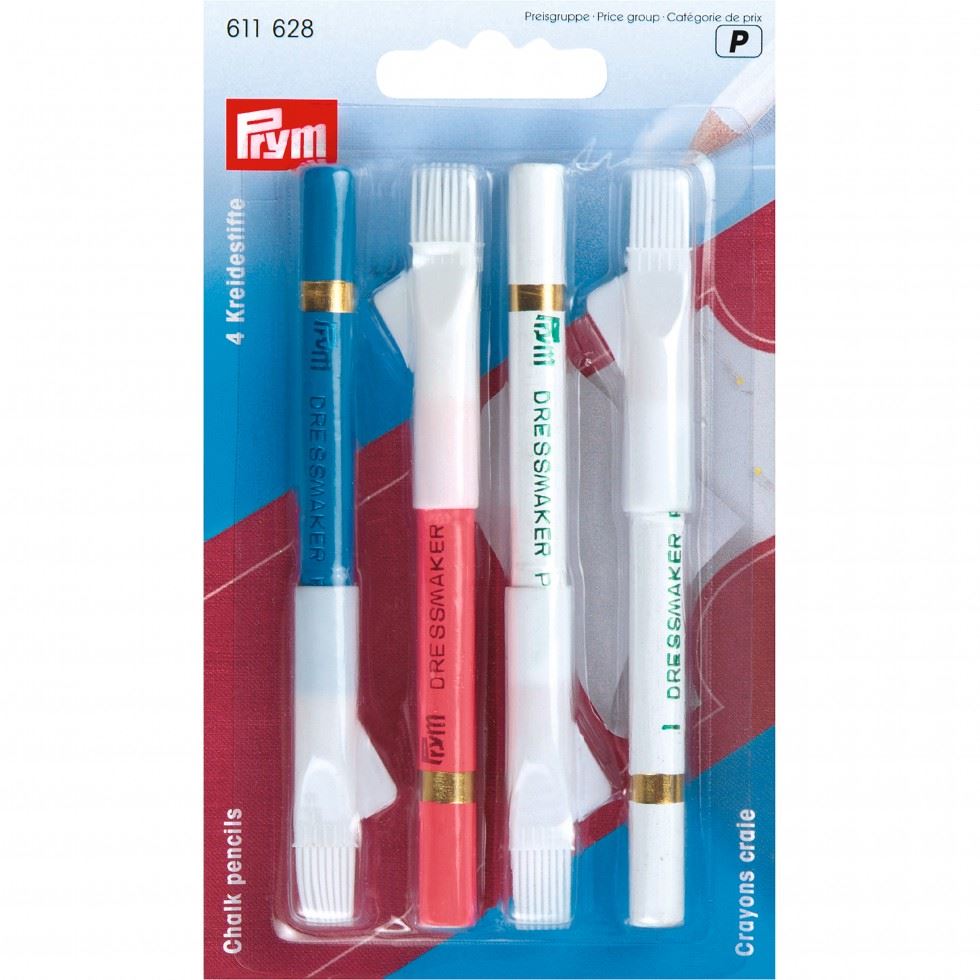 Prym Chalk Pencils with Brush White Pink Blue
 