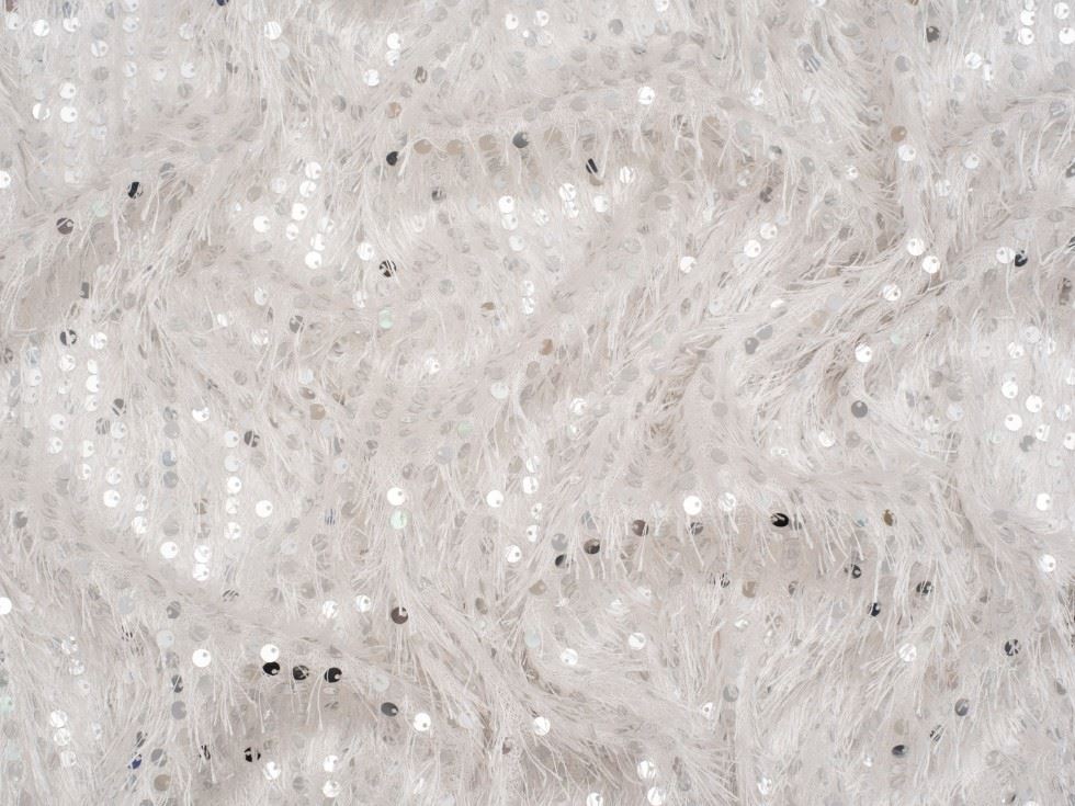 Minerva Core Range Ronda Sequin Eyelash Fur Fabric Ivory & Silver
 