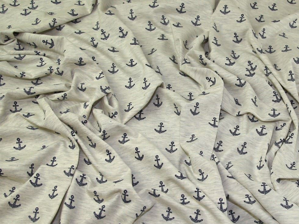 John Louden Cream Marl Glitter Cotton Jersey Stretch Knit Fabric
