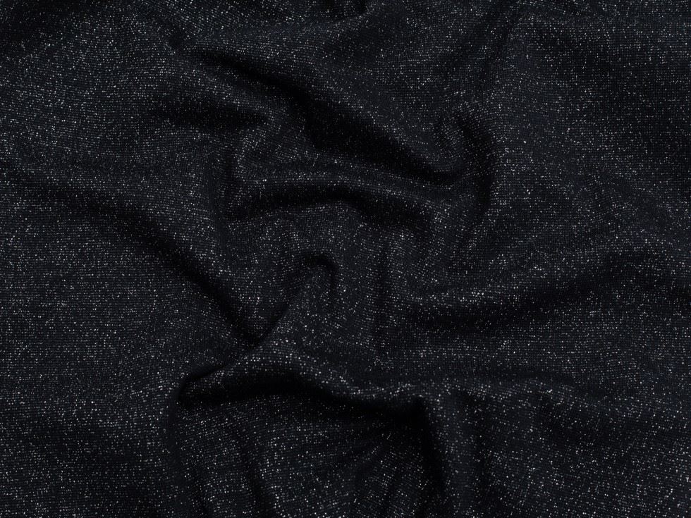 French Navy & Silver Lurex Tubular Rib Stretch Knit Fabric