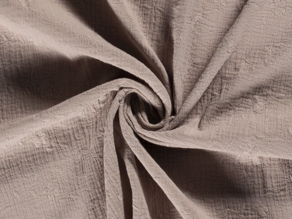 Embroidered Cotton Double Gauze Fabric Beige
 