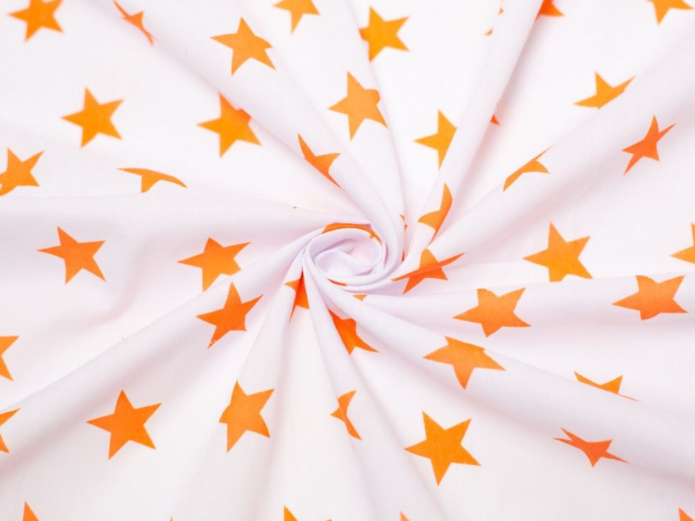 Minerva Core Range White & Orange Printed Polycotton Fabric