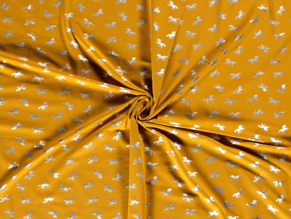 Metallic Cotton Jersey Stretch Knit Fabric Ochre