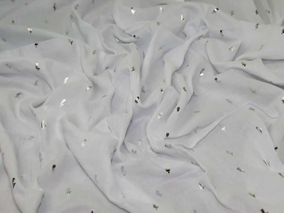 White & Silver Deadstock Foil Cotton Double Gauze Fabric