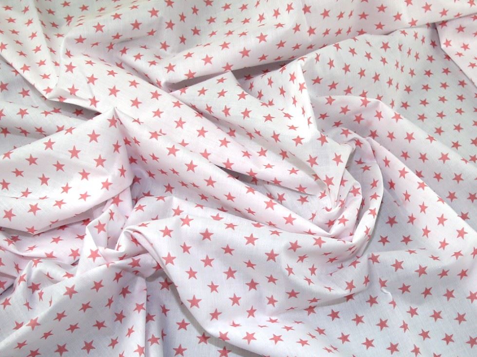 Minerva Core Range Printed Polycotton Fabric White & Pale Pink
 