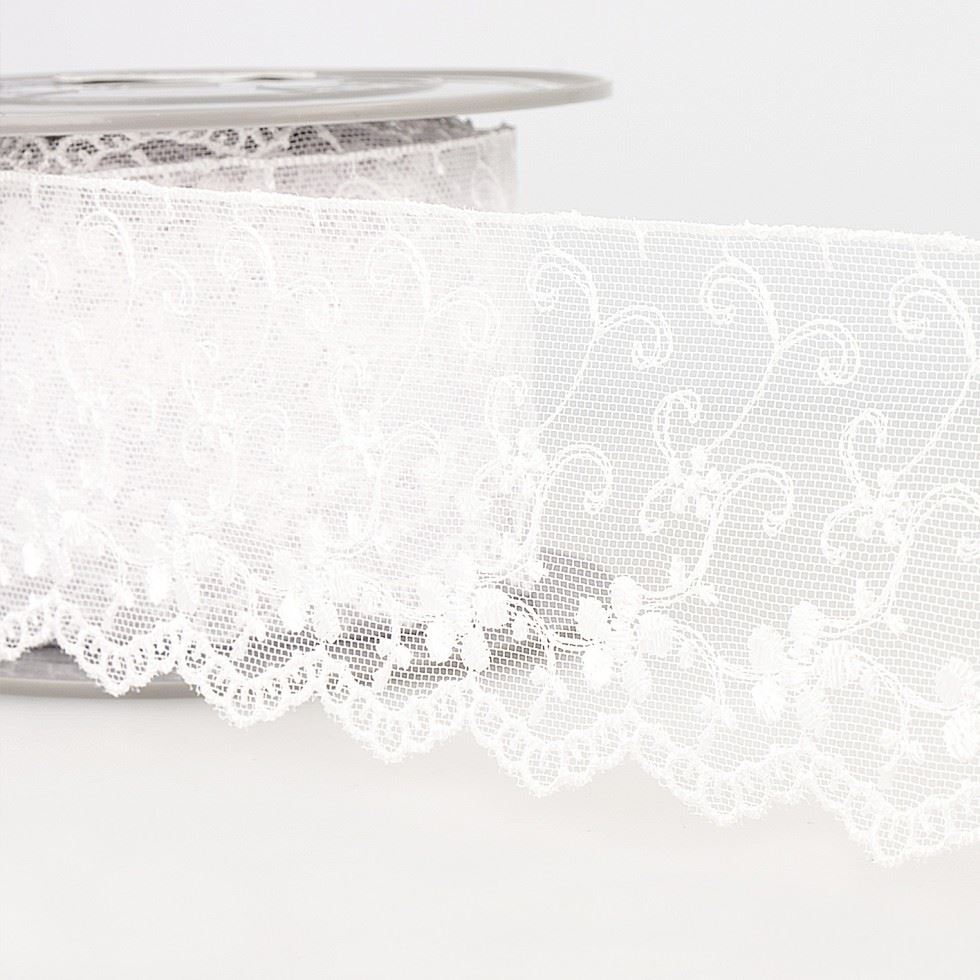 Stephanoise White Embroidery Tulle Lace Trim