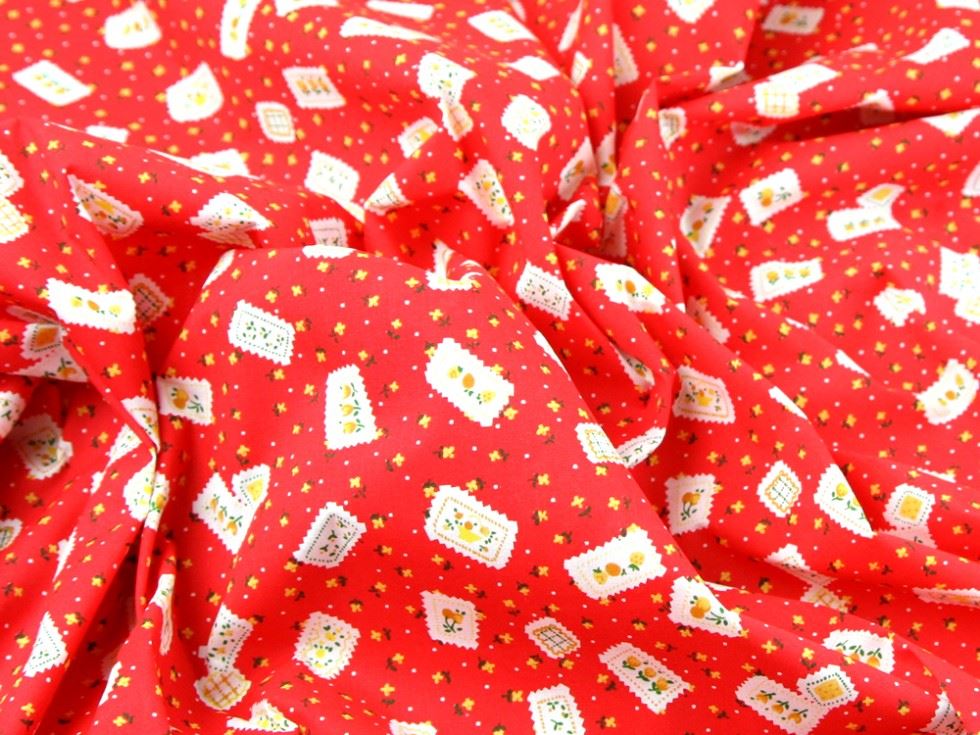Red Printed Polycotton Fabric