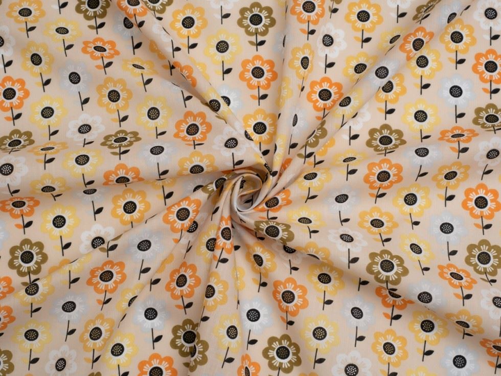 Beige Printed Polycotton Fabric