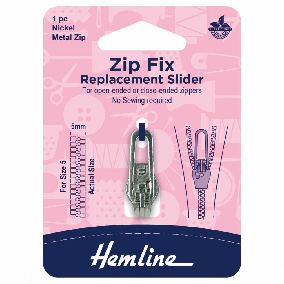 Hemline Zip Fix Replacement Slider For Metal Silver