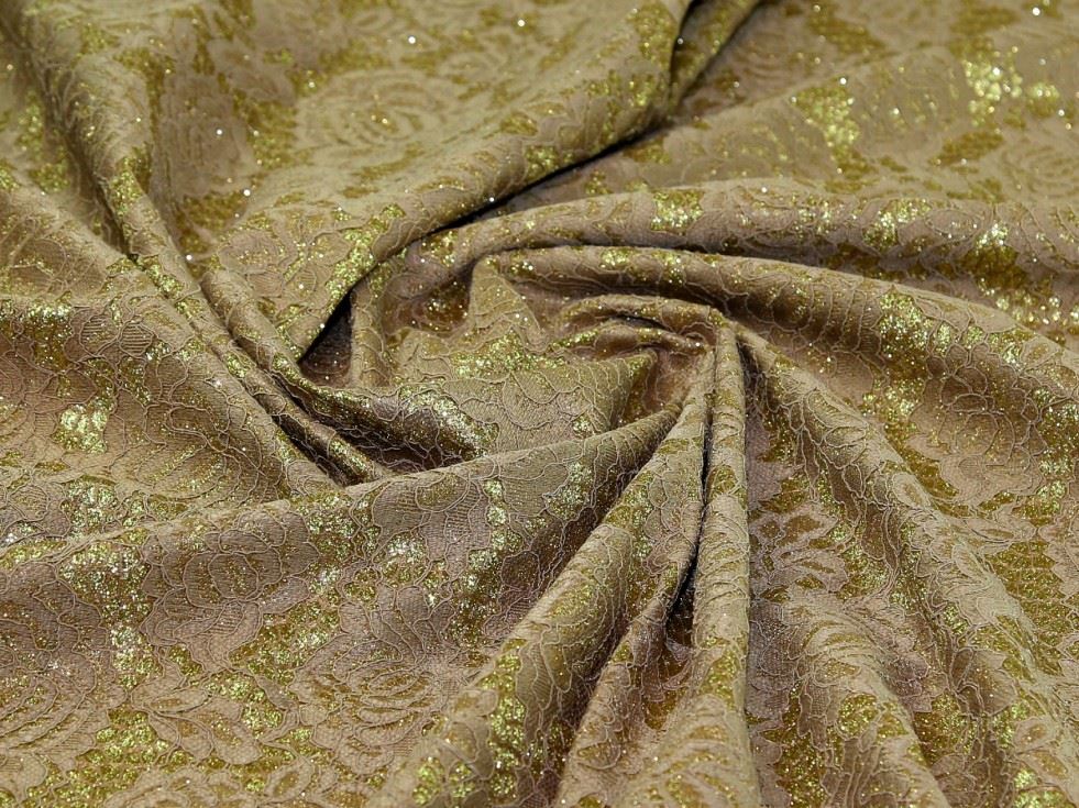 Gold Deadstock Glitter Satin Lace Fabric