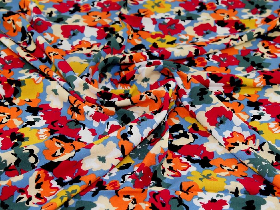 Blue Deadstock Viscose Challis Fabric