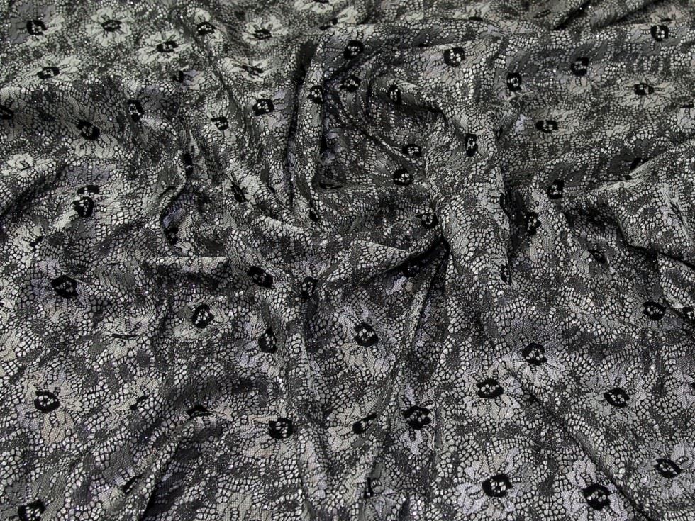 Silver Deadstock Glitter Satin Lace Fabric