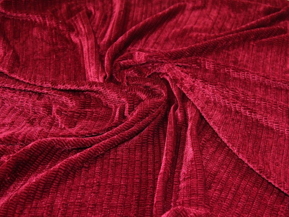 Burgundy Deadstock Pleated Velvet Stretch Knit Fabric