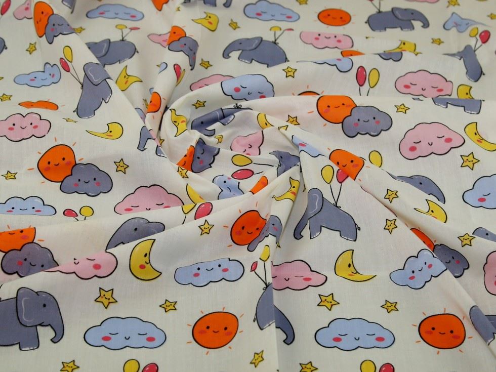 Cream Printed Polycotton Fabric