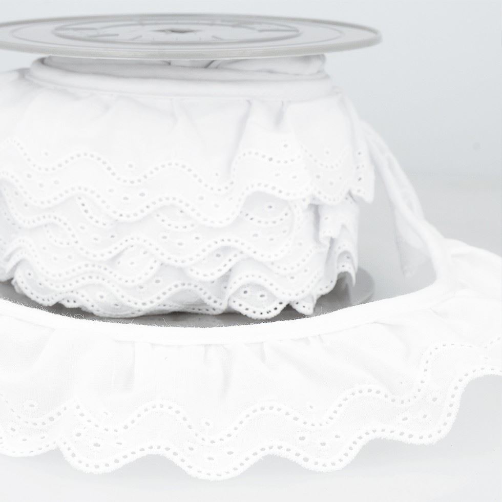 Stephanoise Eyelet Gathered Lace Trim White