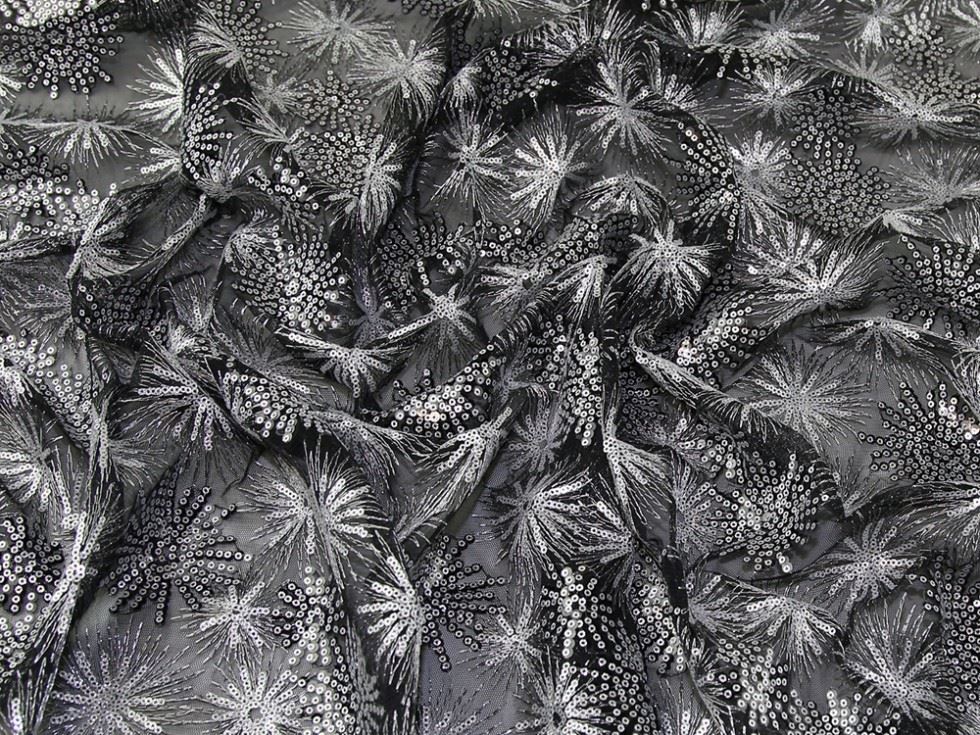 Black & Silver Deadstock Sequin Lace Fabric