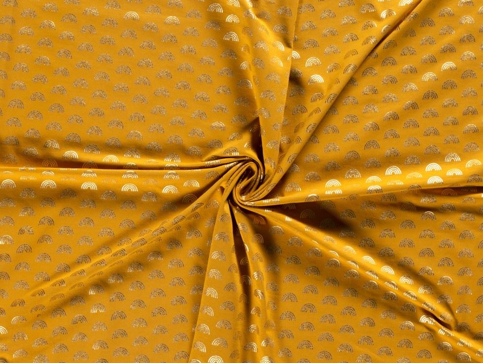 Ochre Metallic Cotton Jersey Stretch Knit Fabric