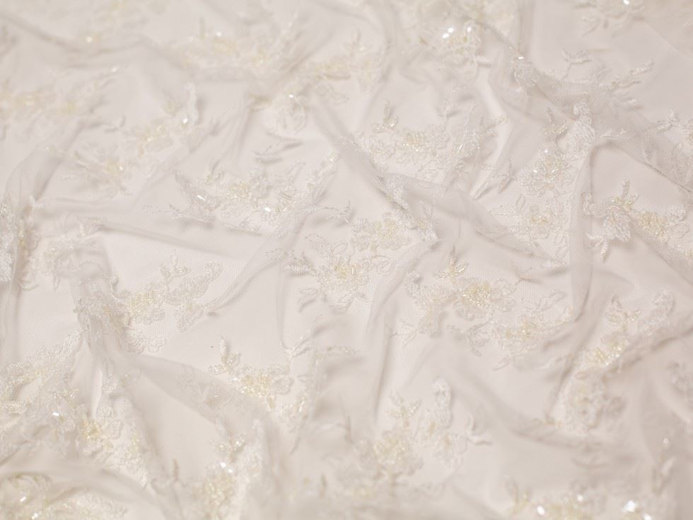 Minerva Core Range Ivory Sienna Beaded Lace Fabric