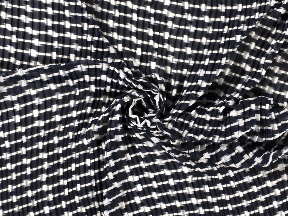Navy Pleated Chiffon Plisse Fabric