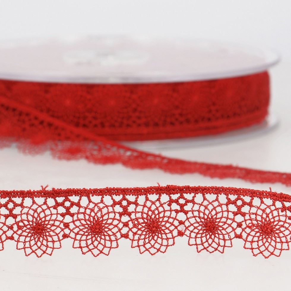 Stephanoise Embroidery Tulle Lace Trim Red
 