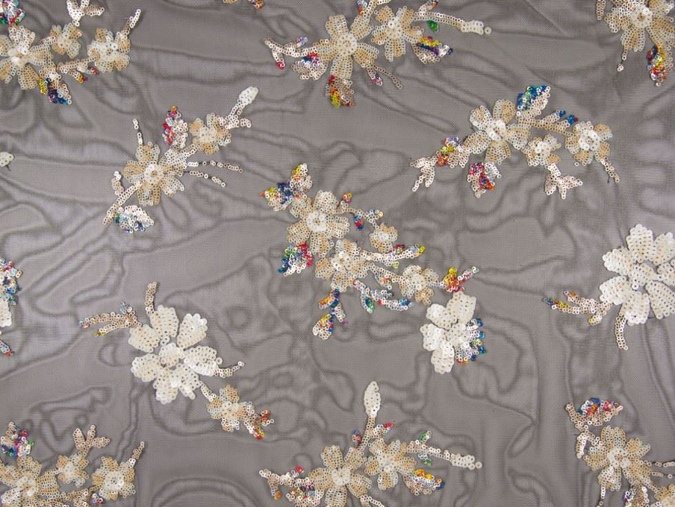 Multicoloured Deadstock Sequin Lace Fabric