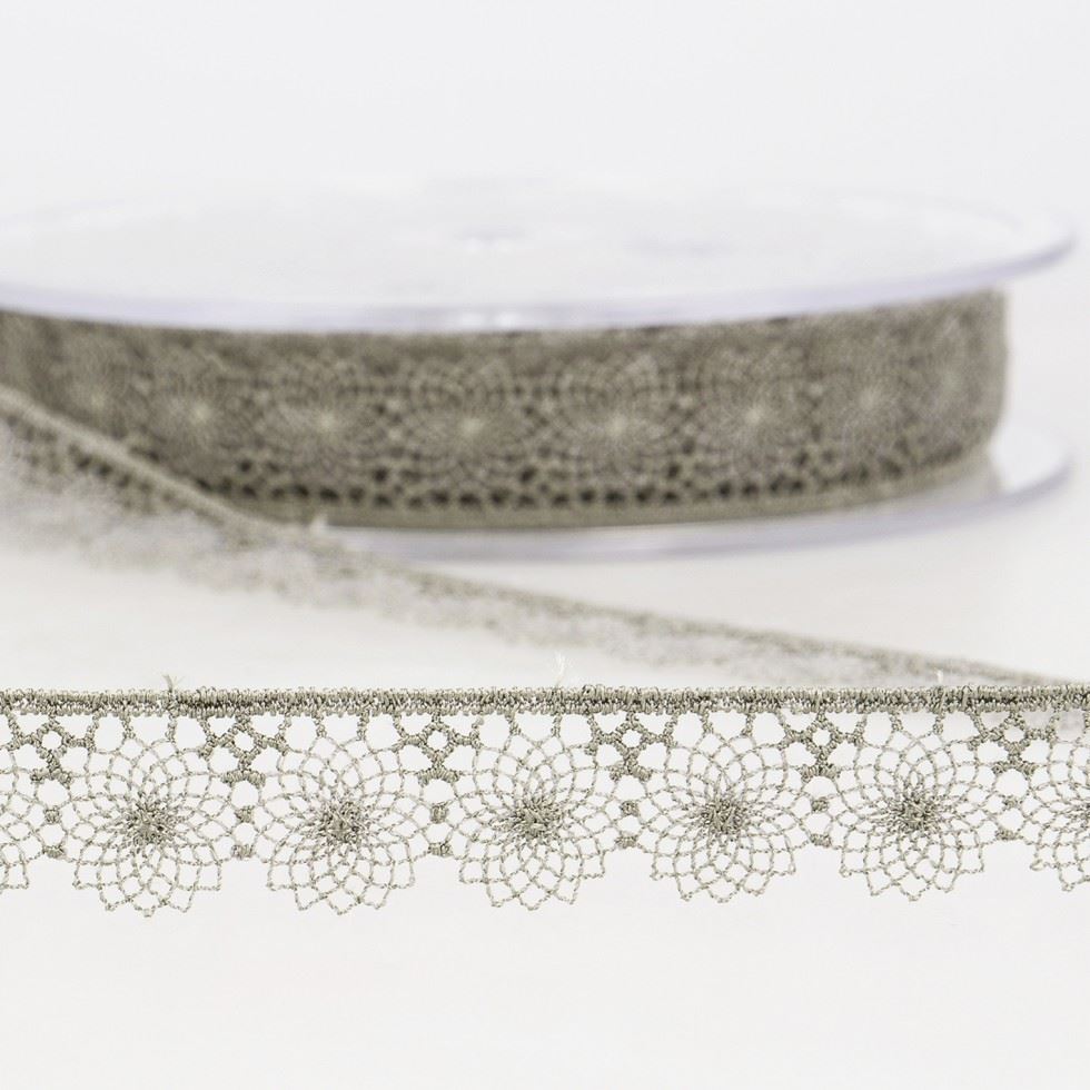 Stephanoise Embroidery Tulle Lace Trim Medium Grey
 