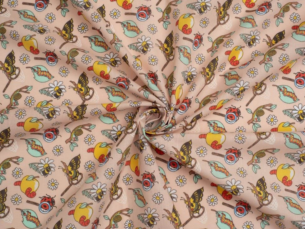 Peach Printed Polycotton Fabric