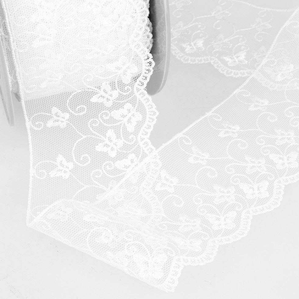 Stephanoise White Embroidery Tulle Lace Trim