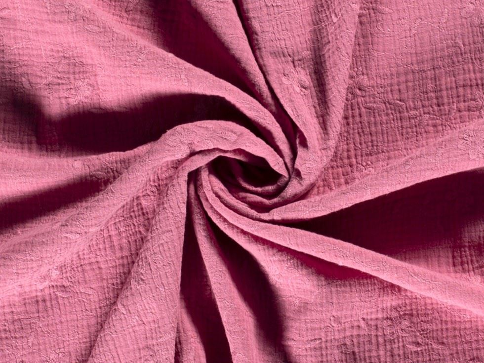 Embroidered Cotton Double Gauze Fabric Dark Pink
 