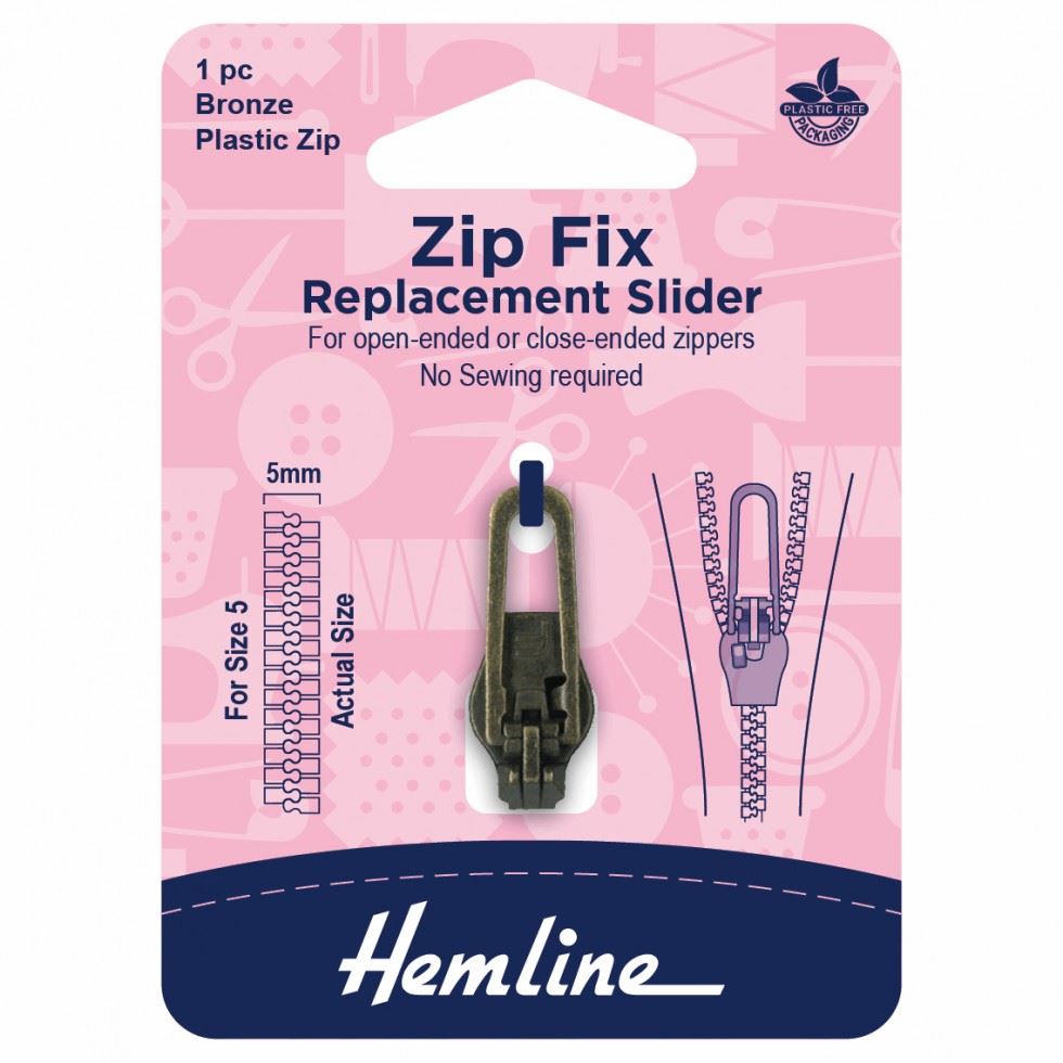 Hemline Bronze Zip Fix Replacement Slider For Plastic