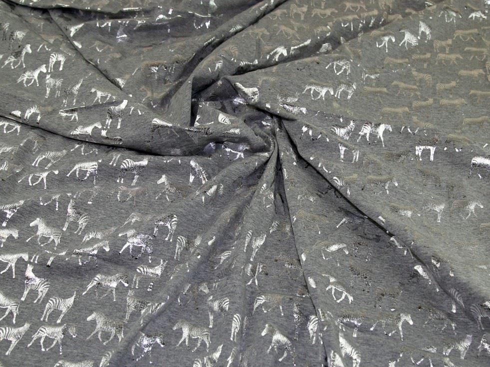 Deadstock Foil Cotton Jersey Stretch Knit Fabric Light Grey & Silver
 