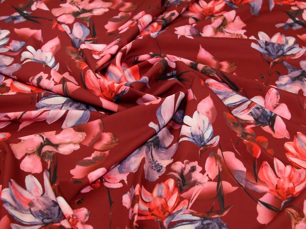John Louden Claret Stretch Woven Smooth Crepe Fabric