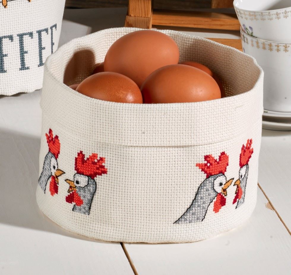 Permin Chicken Talk Basket Counted Cross Stitch Kit