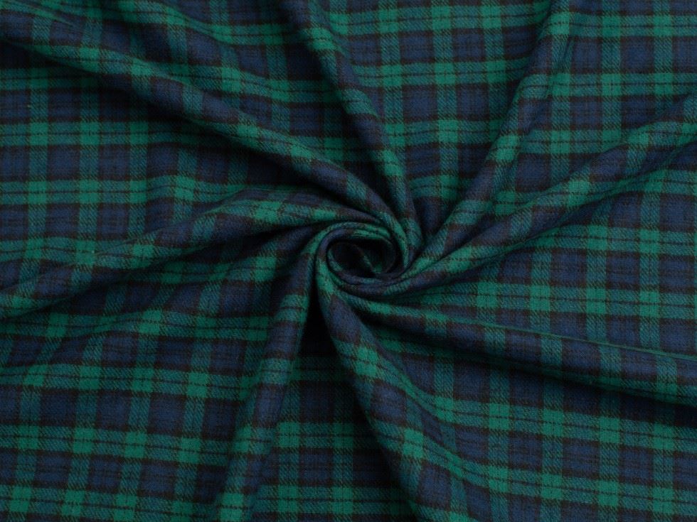 Minerva Core Range Navy & Green Brushed Cotton Flannel Fabric