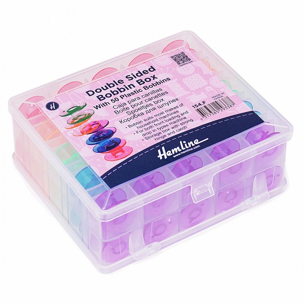 Hemline Sewing Bobbin Box With 50 Plastic Spools