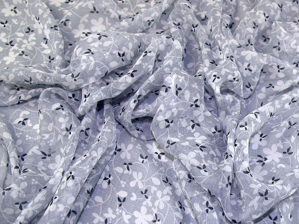 Silver Grey Deadstock Silk Crinkle Sheer Chiffon Fabric