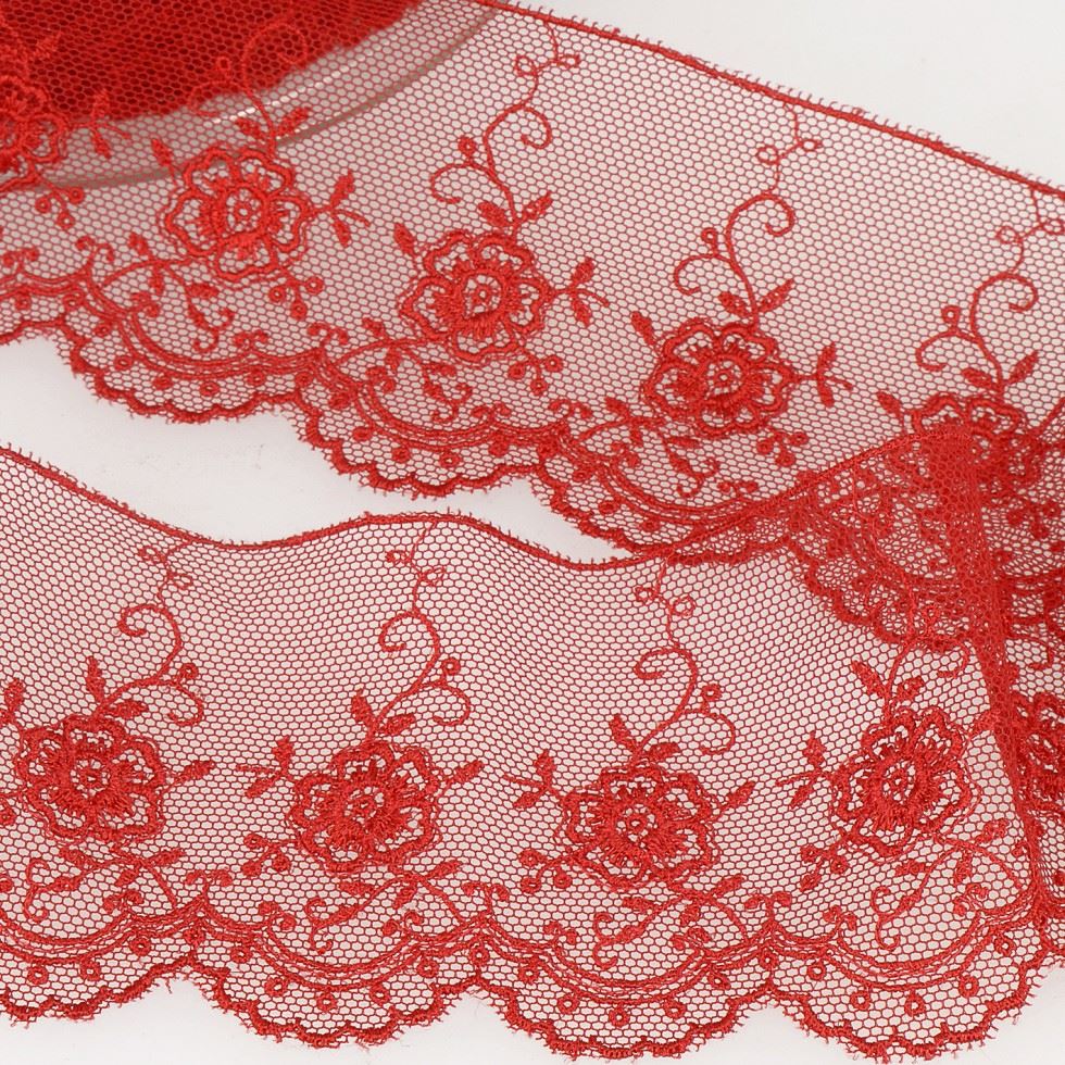 Stephanoise Valenciennes Lace Trim Red