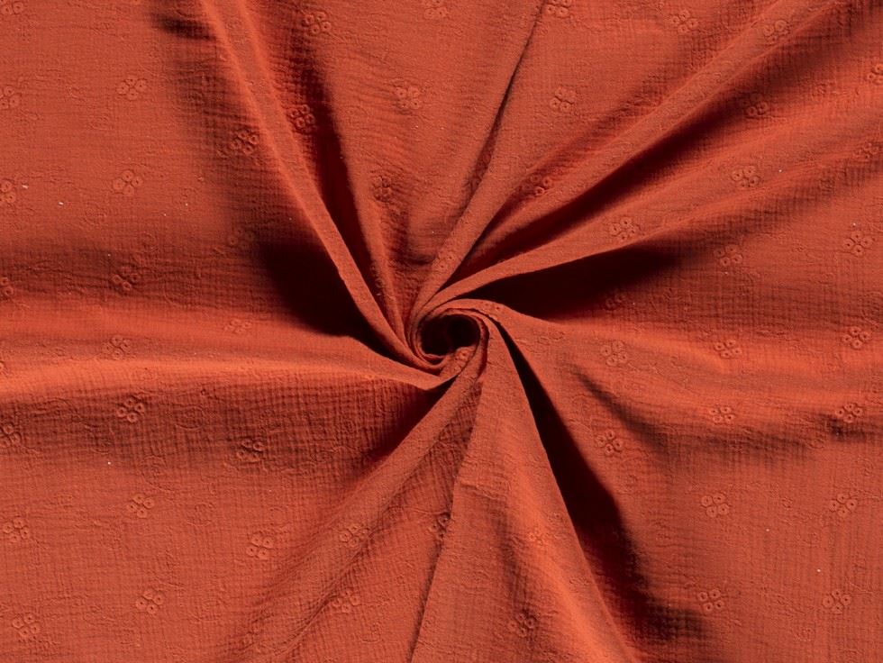 Embroidered Crinkle Textured Cotton Fabric Rust
 