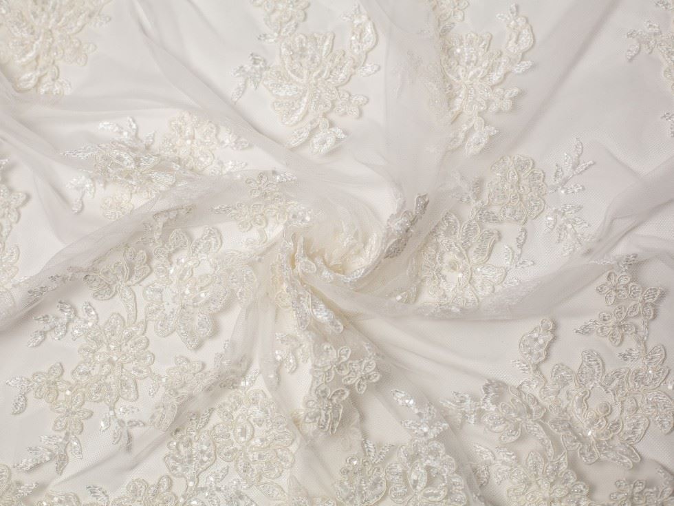 Minerva Core Range Naomi Beaded Lace Fabric Ivory
 