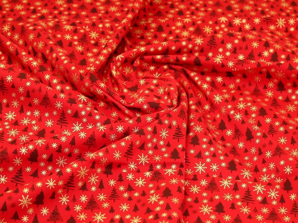 Deadstock Metallic 100% Cotton Fabric Red