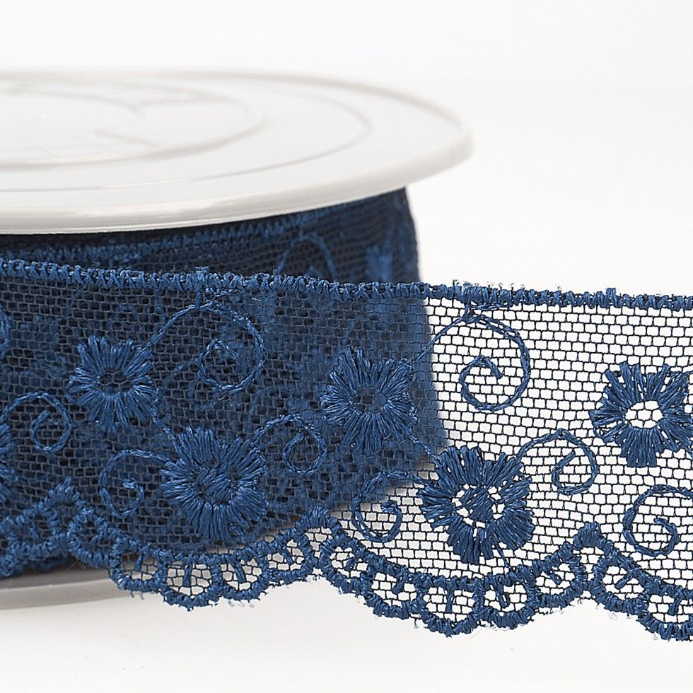 Stephanoise Embroidery Tulle Lace Trim Navy Blue
