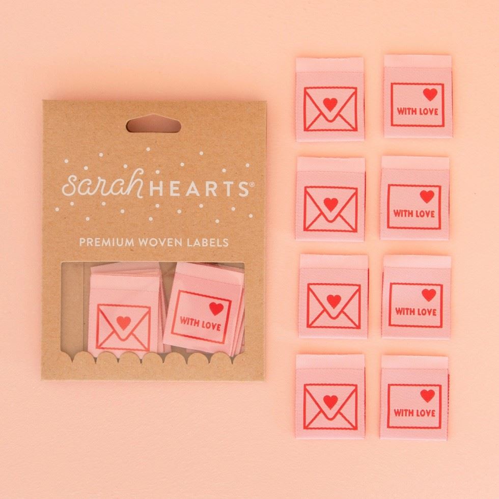 Sarah Hearts With Love Envelope Woven Labels
 