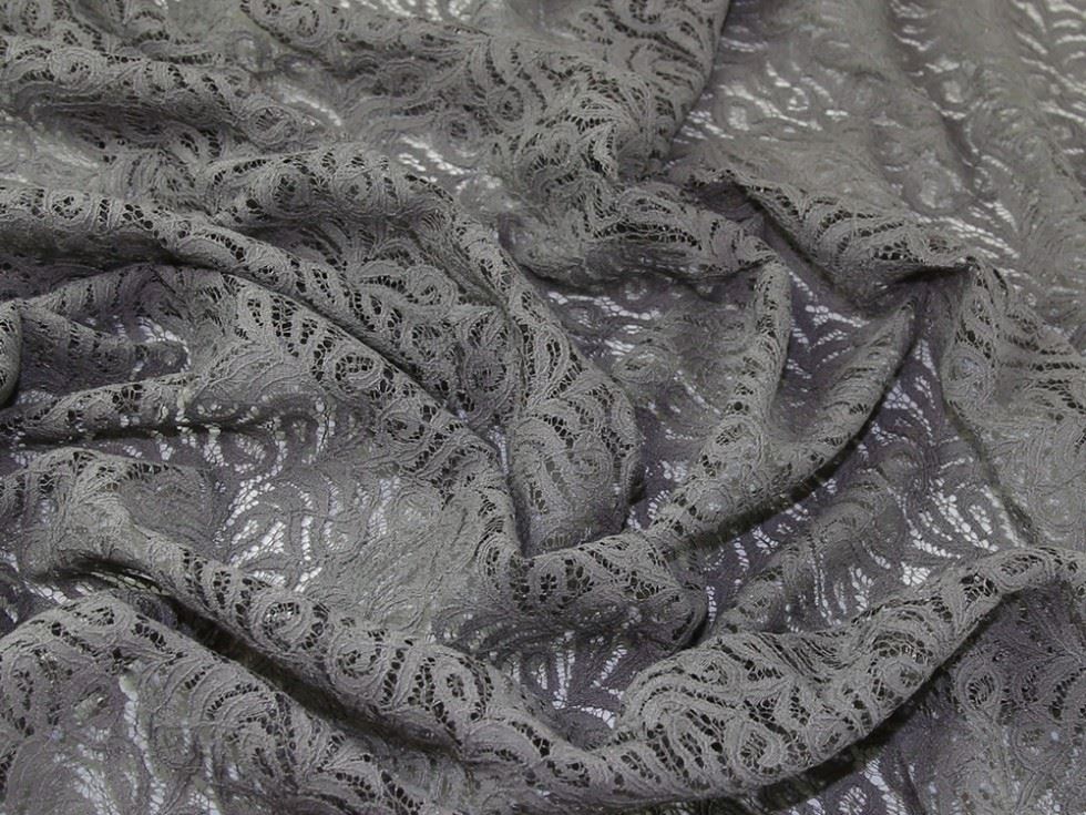 John Louden Corded Cotton Lace Fabric Grey