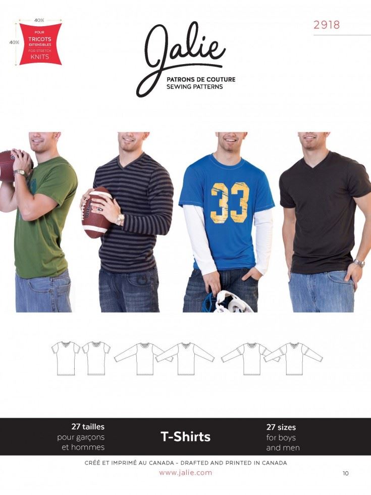 Jalie Sewing Pattern 2918 Boys & Mens T Shirts