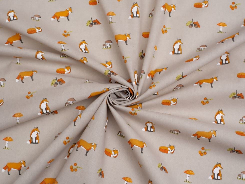 Beige Printed Polycotton Fabric
