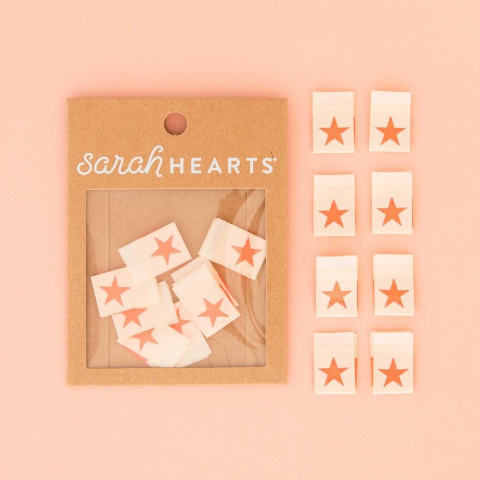 Sarah Hearts Neon Star Woven Labels Pink
 