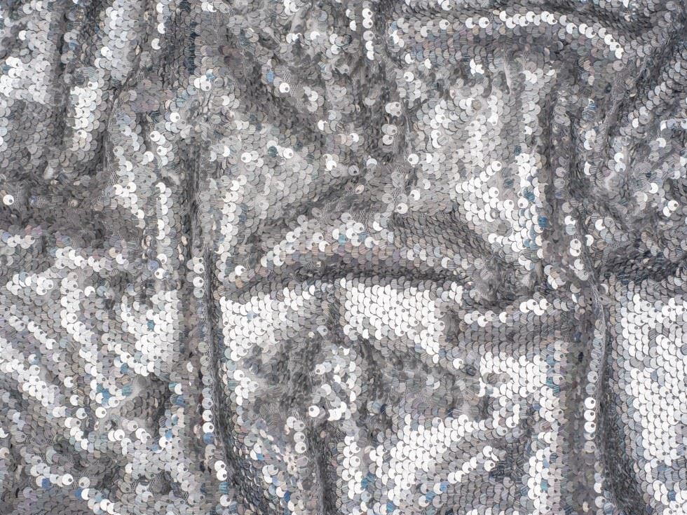 Minerva Core Range Silver Hologram Sequin Mesh Fabric