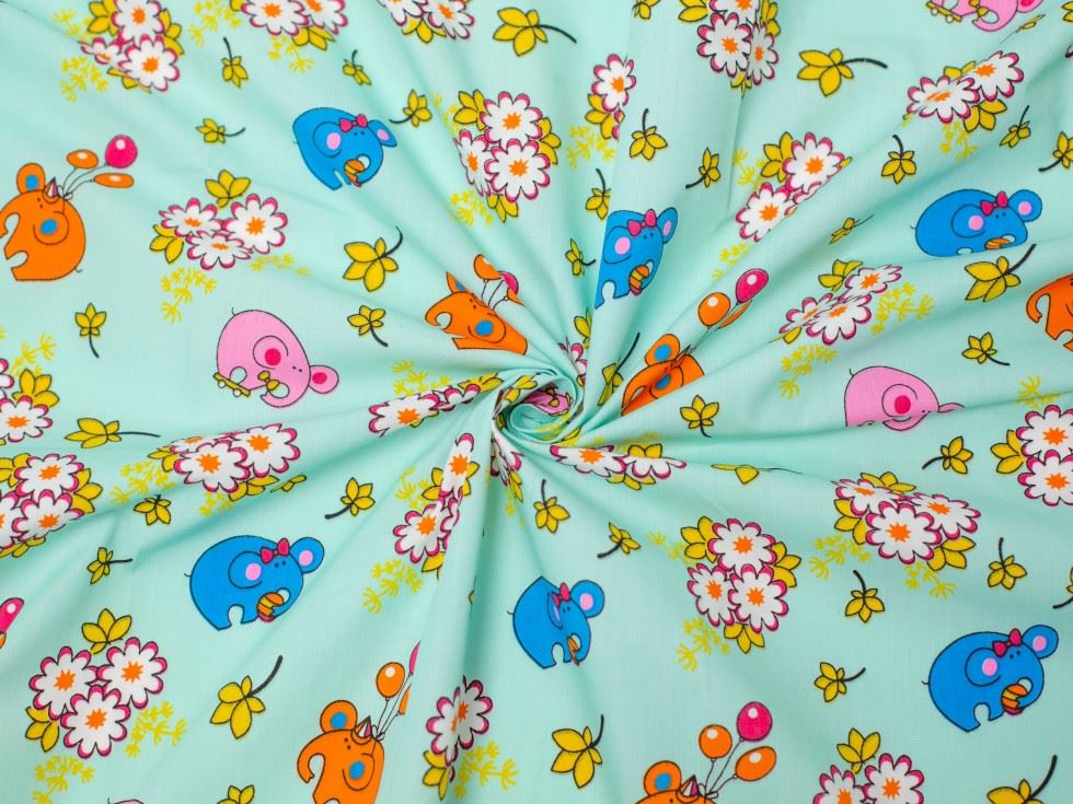 Printed Polycotton Fabric Mint Green
 