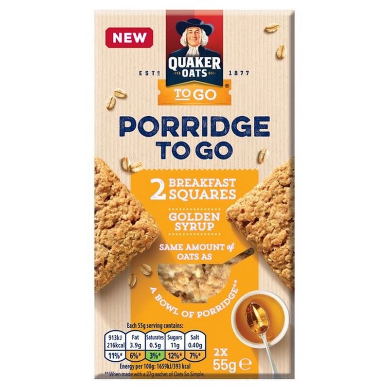 2x Quaker Golden Syrup Porridge To Go Squares 2 x 55g for sale