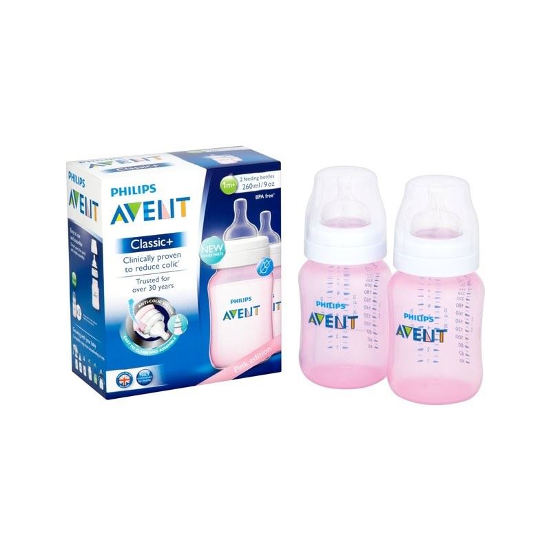 Philips AVENT Anti Colic Flasche 260ml Doppelpackung Rosa oder Blau *Neu*